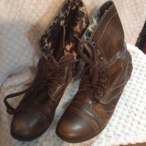 Betsey Johnson lace up combat ruffle boots
